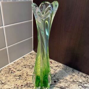 Vintage Swung Glass Hand-Blown 9” Emerald Green Vase